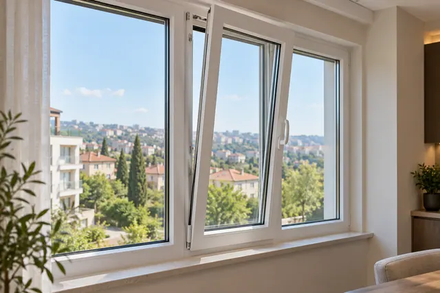 Beyaz PVC profilli çift açılım pencere
